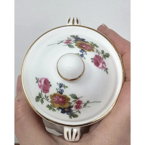 Vtg Crown Victorian Floral Bone China Sugar Trinket Dish Staffordshire England - Picture 5 of 9